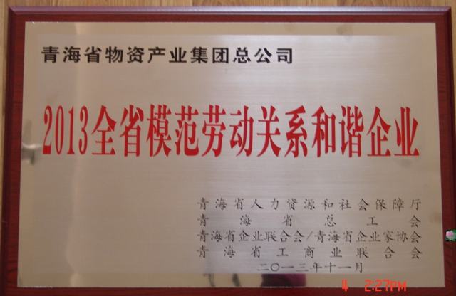 青海省星空娱乐集团总公司荣获“青海省模范劳动关系和谐企业”称号